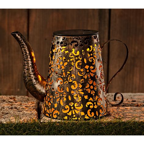 LED Solar Leuchte Metall Gießkanne - 19 x 14 cm - Vintage Deko Garten Lampe in Rost Optik