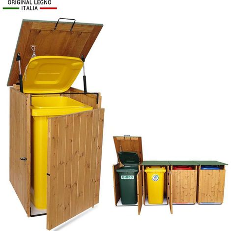 Porta Bidone Rifiuti In Legno box copribidone MADE IN ITALY  L74 x P86 x 116H (1/5)