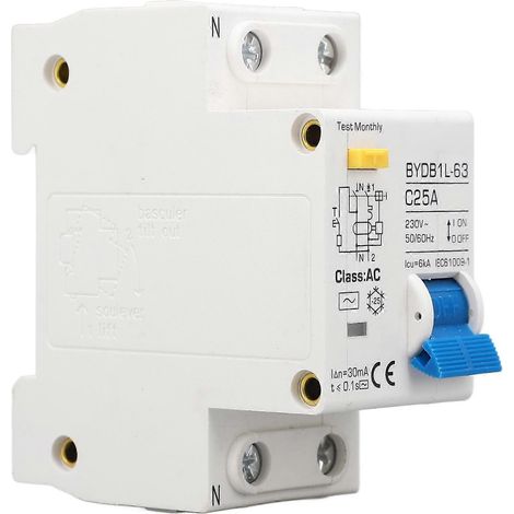 Disjoncteur différentiel Pa66, à réponse rapide, monophasé + neutre, 230 V CA, 25 A