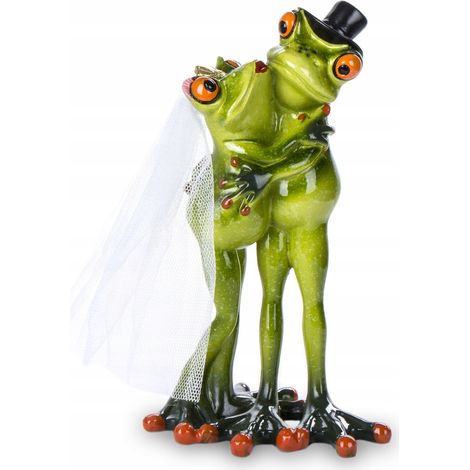 Hochzeit mit Froschfigur, junges verliebtes Paar mit Frosch (1/5)