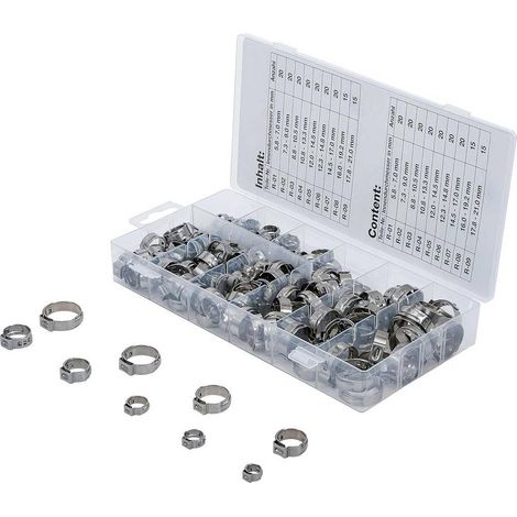 Assortiment de 170 Colliers de Tuyau Acier Inoxydable - D.5,8 à 21 mm - Résistants et Anticorrosion - D-Work