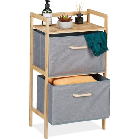 Estante de bano de bambu con 2 cestas para la ropa