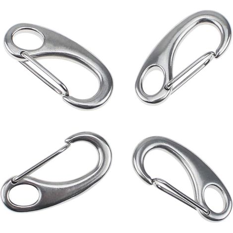 Lot de 4 mousquetons d'escalade en acier inoxydable de 50 mm, avec boucle et ressort argenté, pour le camping, la randonnée ou la navigation de plais
