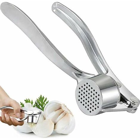 Presse-ail, Acier Inoxydable Coupe-ail Presse-ail Broyeur d'ail Lavable au Lave-Vaisselle Aide de Cuisine Pratique pour l'ail et le Gingembre Frais (Argent) (1/5)