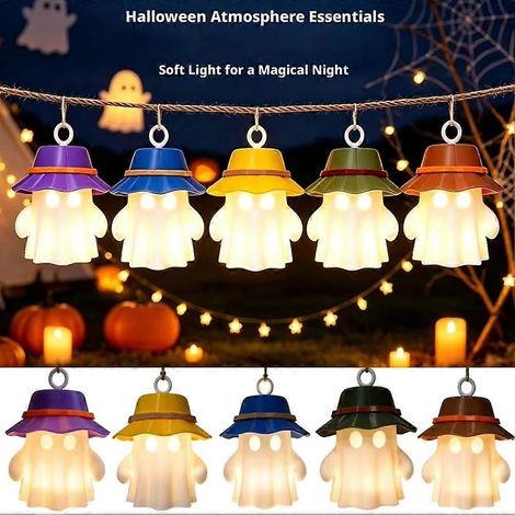Lampe de nuit fantôme de camping mignonne, abat-jour LED fantôme de feu de camp, abat-jour fantôme de table d'Halloween (ampoule non incluse) (1/5)