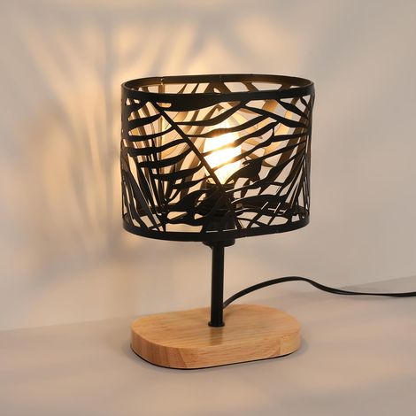 Vintage Desk Lamp, Night Light E14 Bedside Lamp Bedroom With Wooden Base and Metal Shade for Bedroom, Living Room, Bar, Black (1/5)
