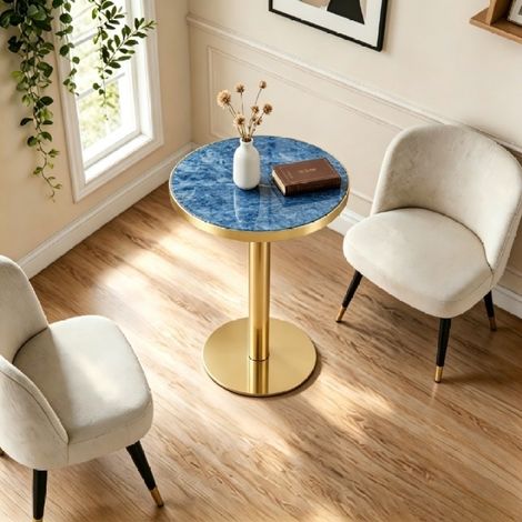 Table appoint ronde – Effet marbre – Bordure dorée – Métal noir/doré/argenté – Table basse/Chevet/Balcon – Modèle 2 (1/5)