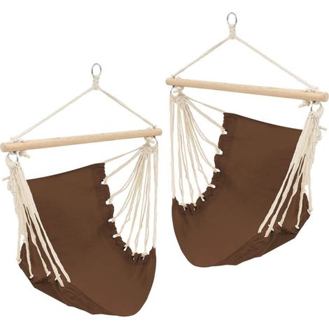 Lot de 2 Hamacs Assis ou Balancoire Marron. Avec Attache. Pour de longues siestes au jardin ou sur la terrasse (1/5)