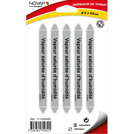 Planche de 5 marqueurs de tuyauterie 145 x 14 mm pour Ø 6 à 20 mm - Vapeur saturée d'humidité - 4709321