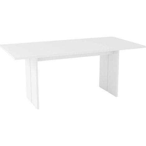 Dmora - Tavolo fisso Alibi, Ripiano rettangolare di design, Tavolo da cucina, 100% Made in Italy, cm 160x90h75, Bianco lucido (1/3)