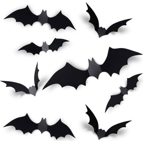 Lot de 12 Chauve-souris, autocollants PVC, 4 tailles, décoration murale Halloween, intérieur extérieur . (1/4)