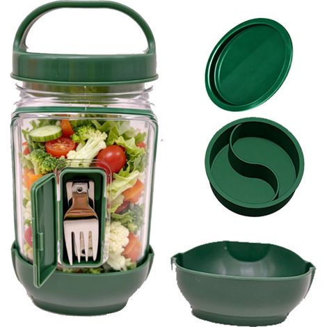 Saladier portable avec poignée étanche à compartiments, pour savourer facilement des repas sains à tout moment et n'importe où. (1/5)