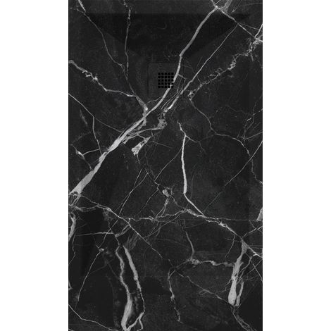 Mineralguss-Duschwanne extra flach DEKOR MARQUINA schwarzes Marmor 70x80 cm