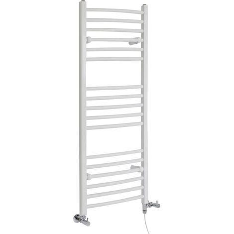 Milano Ive White Dual Fuel Electric Curved Bar Heated Towel Rail Radiator - 1200mm x 498mm (1/5)