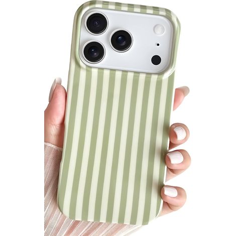 Coque pour iphone 18 Pro,Étui de téléphone Striped,pour Femmes et Filles,Vert Sauge (1/5)