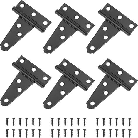 6pcs Charnière en T Noires Charnières de Portes en T Lourde en Fer Galvanisé, 50 mm, avec Vis de Montage, pour Portes de Grange, Portail en Bois et Fenêtre, Abris de Jardin (1/5)