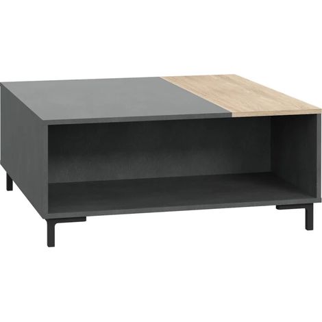 Table basse décor béton gris chêne clair et pieds noir - MADDY (1/5)