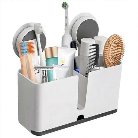 Porte-brosse à dents mural, porte-brosse à dents électrique, porte-crème à raser et porte-dentifrice avec bac de récupération, pour salle de bain et cuisine. (1/5)