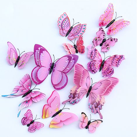 Stickers muraux papillons réalistes 3D double couche - Autocollants papillons colorés en PVC pour la décoration du salon