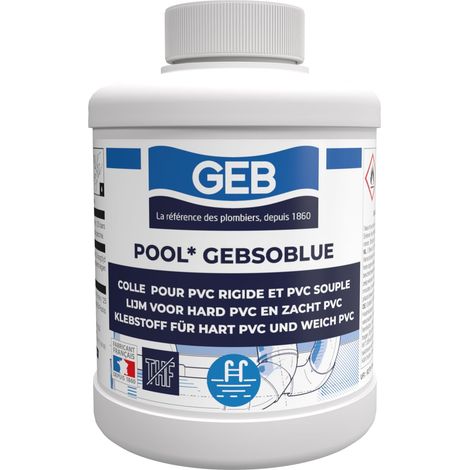 Colle PVC spécial piscine jaccuzzi irrigation Gebsoblue 500ml pour assembler canalisations et raccords en PVC. Sans THF (1/5)