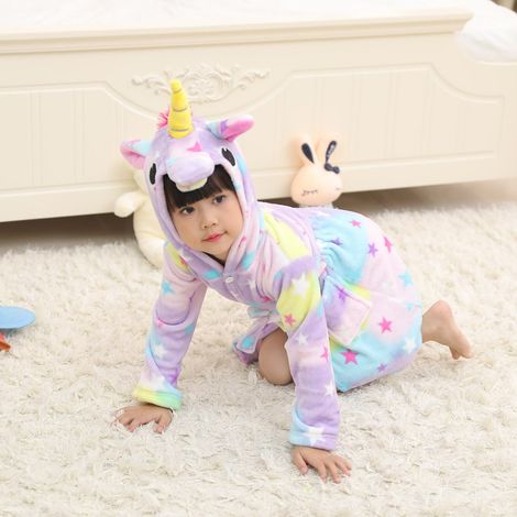 Pyjama enfant à capuche en flanelle avec motif animal, peignoir et serviette de bain pour enfants (1/5)