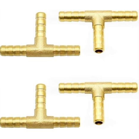 4 Pieces 6mm T-Piece Brass Hose Connector Hose Extension Connector Compressed Air Hose Connector Fuel Hose Connector (1/5)