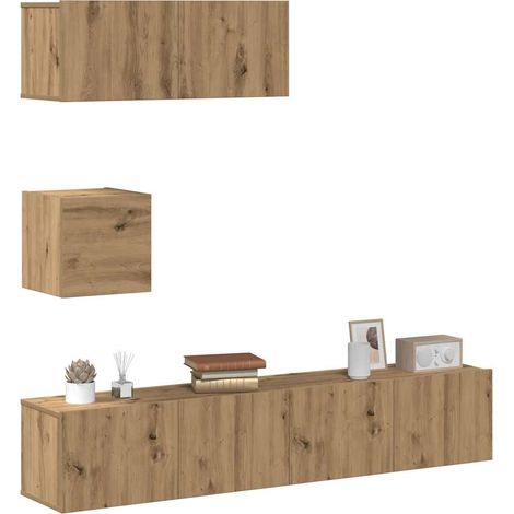 4-tlg. TV-Schrank-Set Wandmontage Artisan-Eiche Holzwerkstoff
