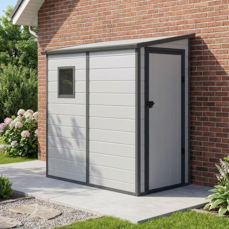 Abri Jardin Adossé Résine 2.09m2 Porte Verrouillable Jôbu Gris