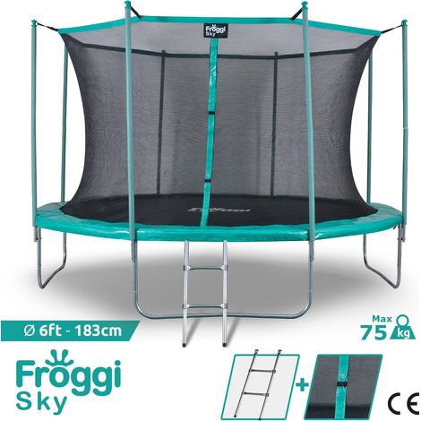 Trampoline d'extérieur pour enfant 183cm – Structure en acier galvanisé – Filet suspendu anti UV – Trépied pour stabilité – Froggi