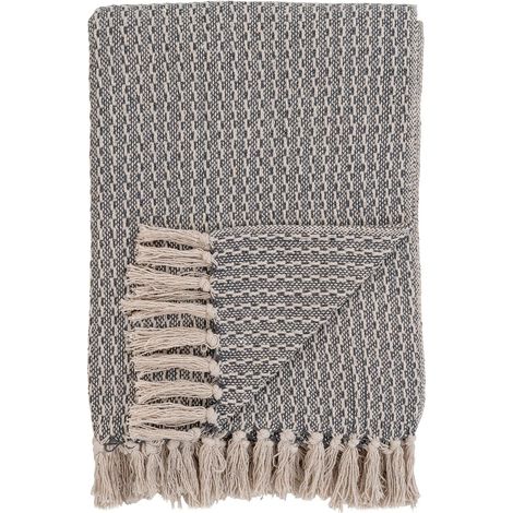KAYLIE - Plaid 160x130cm Gris et Beige à Motifs Géométriques (1/4)