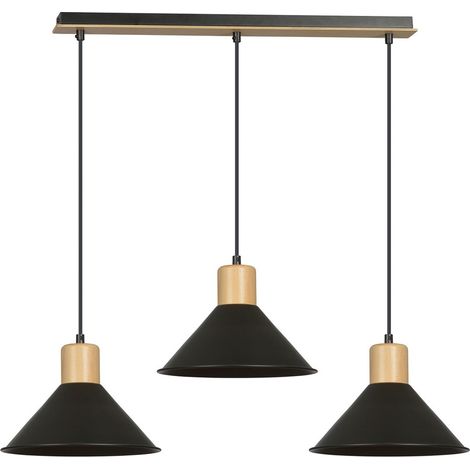 Lampada a Sospensione Rowen, Acciaio verniciato a polvere, Legno, Nero, 86x100x25 cm (1/5)