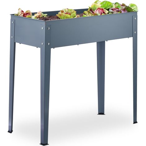 Metal raised planter box in grey
