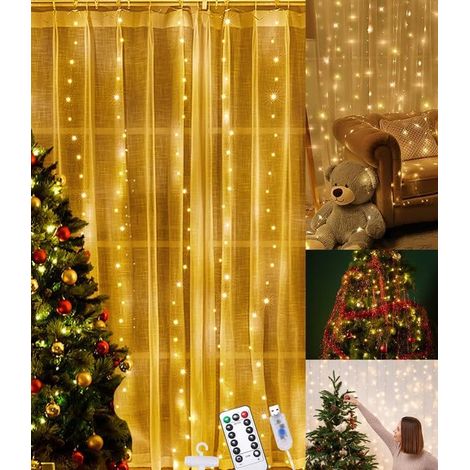 Rideau lumineux LED, 300 diodes, 3 mètres, télécommande, USB, pour la décoration intérieure, les fêtes, le jardin et les événements.-AquaForge (1/4)