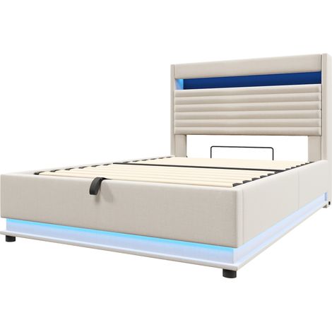 Letto contenitore imbottito 140x200 cm con LED, USB Type-C e sollevamento idraulico HOMVRA (1/5)