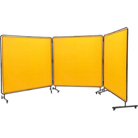 Rideau de soudage jaune - 3 panneaux - 1,8 x 1,8 m - Vinyle ignifuge - 12 roues pivotantes (1/5)