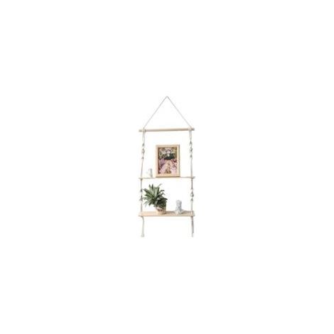 Étagère murale en macramé double niveau avec planches en bois – Décoration suspendue (1/5)