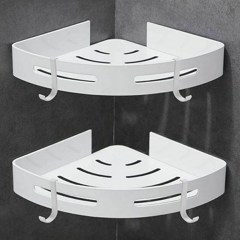 Duschregal, Eckduschregal und Küchenduschregal, Aluminium, matte Oberfläche, 2er-Set, Weiß