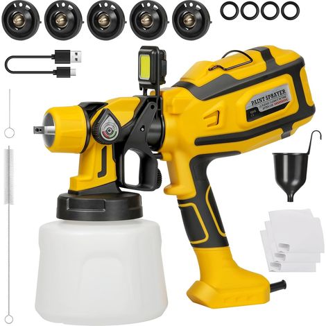 850W HVLP Pistolet Peinture Electrique, Pistolet à Peinture 1400ml avec 5 Buses (0.8-2.5mm) & 3 Motifs, Débit Réglable pour Meubles, Clôtures, Murs, Portes, Intérieur et Extérieur (1/5)
