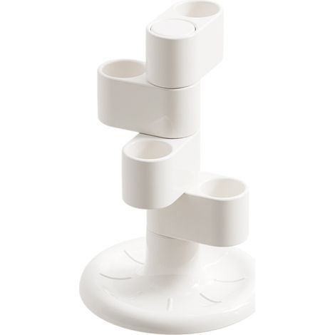 CCYKXA Zahnbürstenhalter (11 x 7 x 7 cm) fürs Badezimmer, Zahnbürstenständer mit vier Fächern für Zahnbürsten, Rasierer und Make-up-Pinsel, einzigartiges Fächerdesign, weiß