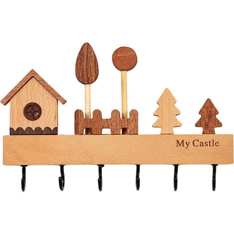 Rustikaler Schlüsselhalter aus Holz – 6 Haken – für Eingangsbereich & Landhausstil (1/5)