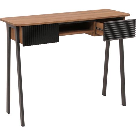 [NON UTILIZZATO] Consolle HHG-111, tavolino da telefono da ingresso, ripiano cassetto MDV melamina metallo 88x110x40cm, naturale (1/5)