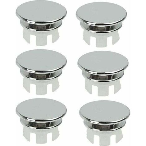 Lot de 6 bouchons de trop-plein chromés pour lavabo de salle de bain, toilettes, trop-plein, trou de drainage, partie ronde (1/4)