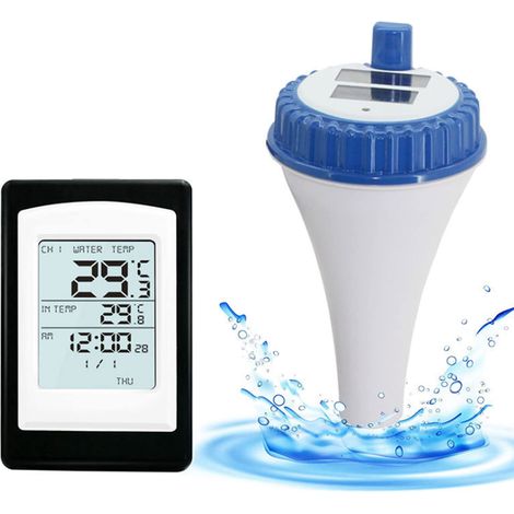 Kabelloses Poolthermometer, vernetztes Pool-Set für Schwimmbecken und einen Thermo-/Raumtemperatursensor – RF 433 MHz, CH1, CH2 und CH3