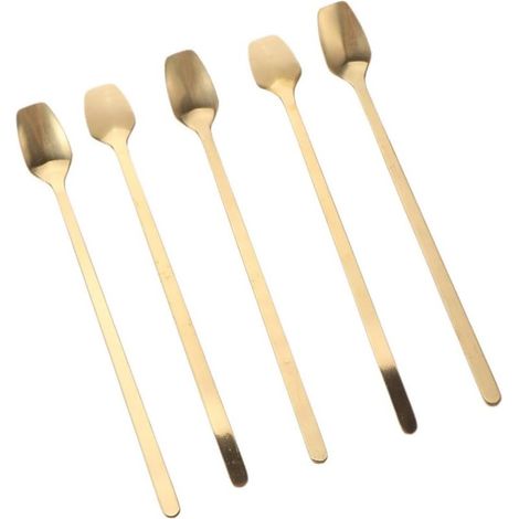Cuillères à Glace Long Manche en Acier Inoxydable Doré Lot de 5 (1/5)