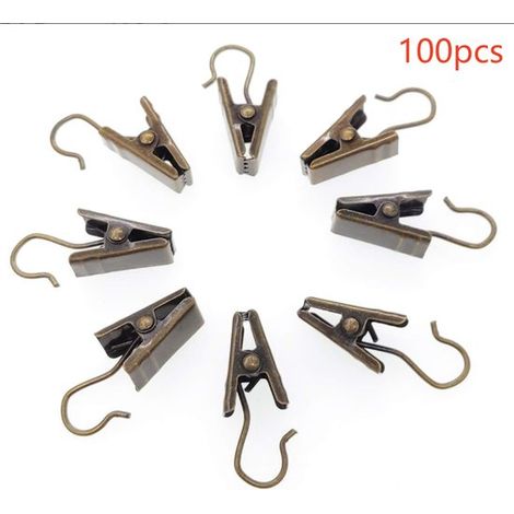 Lot de 100 petites pinces à rideaux en métal bronze avec crochets, pour décoration intérieure, photographie, loisirs créatifs et événements (1/5)
