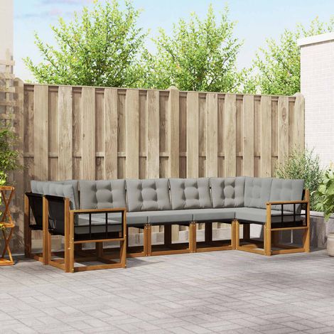 vidaXL Outdoor-Sofagarnitur mit Kissen 7 pcs Natürlich und Hellgrau (1/5)