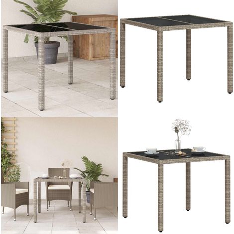 Tavolo Giardino Piano Vetro Grigio Chiaro 90x90x75cm Polyrattan - Tavolo in vetro - Rattan PE