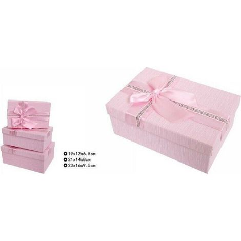 Trade Shop - SET 3 STÜCK GESCHENKBOXEN VERSCHIEDENE GRÖSSEN RECHTECKIG ROSA MIT SCHLEIFE 69331 -