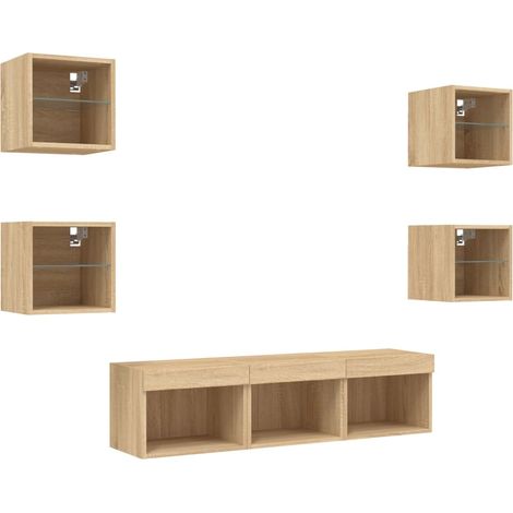 TV multimediale Mobile Scaffale Televisione Credenza TV Sala da pranzo Soggiorno Camera da letto con LED 7 pezzi Rovere Sonoma MDF Marrone 020029470