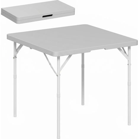 Table de camping pliante, réglable sur 2 hauteurs, en PEHD et métal, 86 x 86 x 74 cm, gris foncé (1/5)